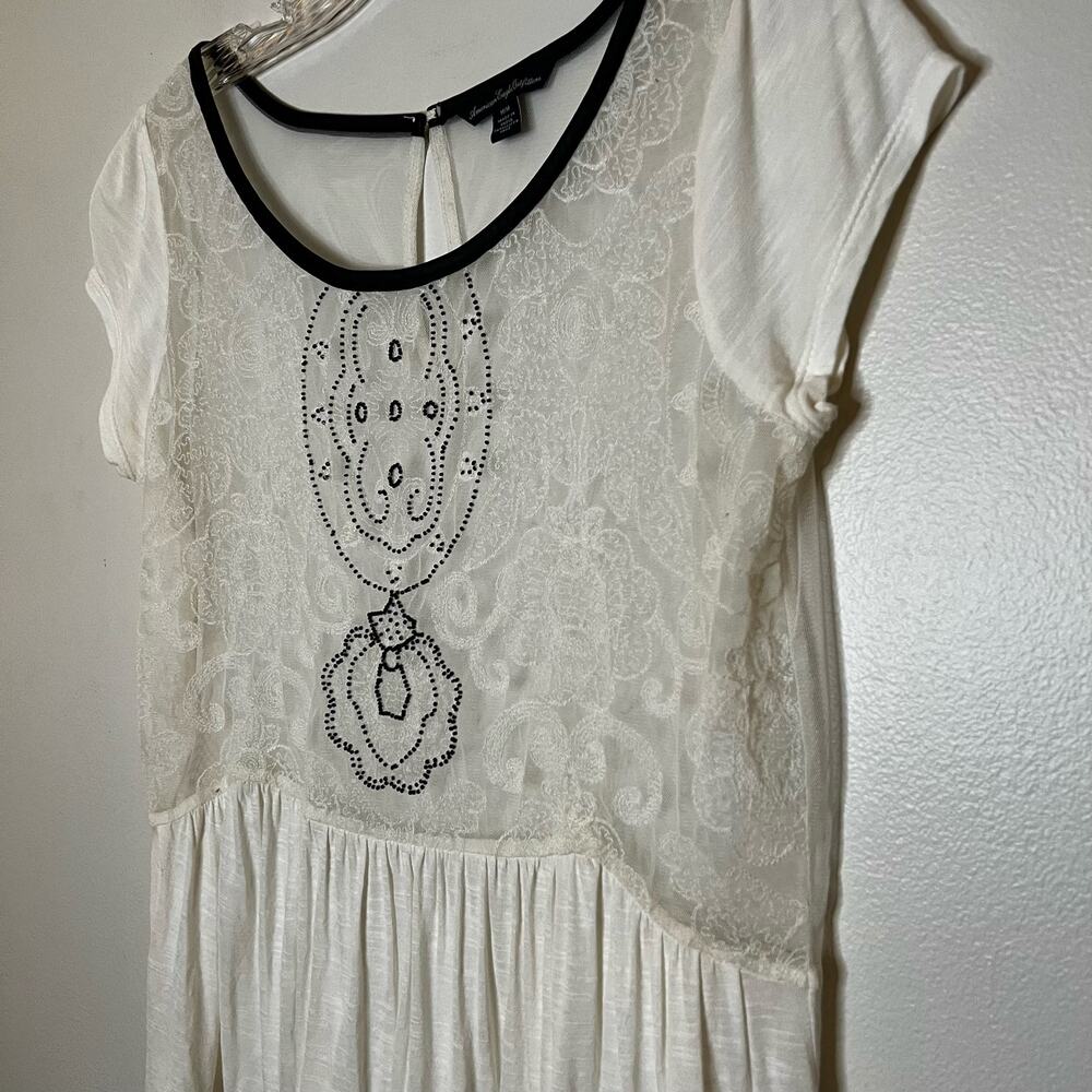 AEO Sheer See-through Blouse Peplum White & Black Medium